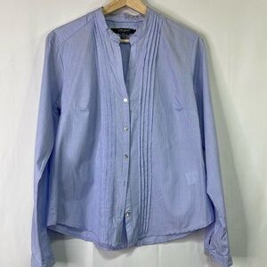 🤡 Coupe Collection blue white, mini striped mandarin collar, pin tuck blouse